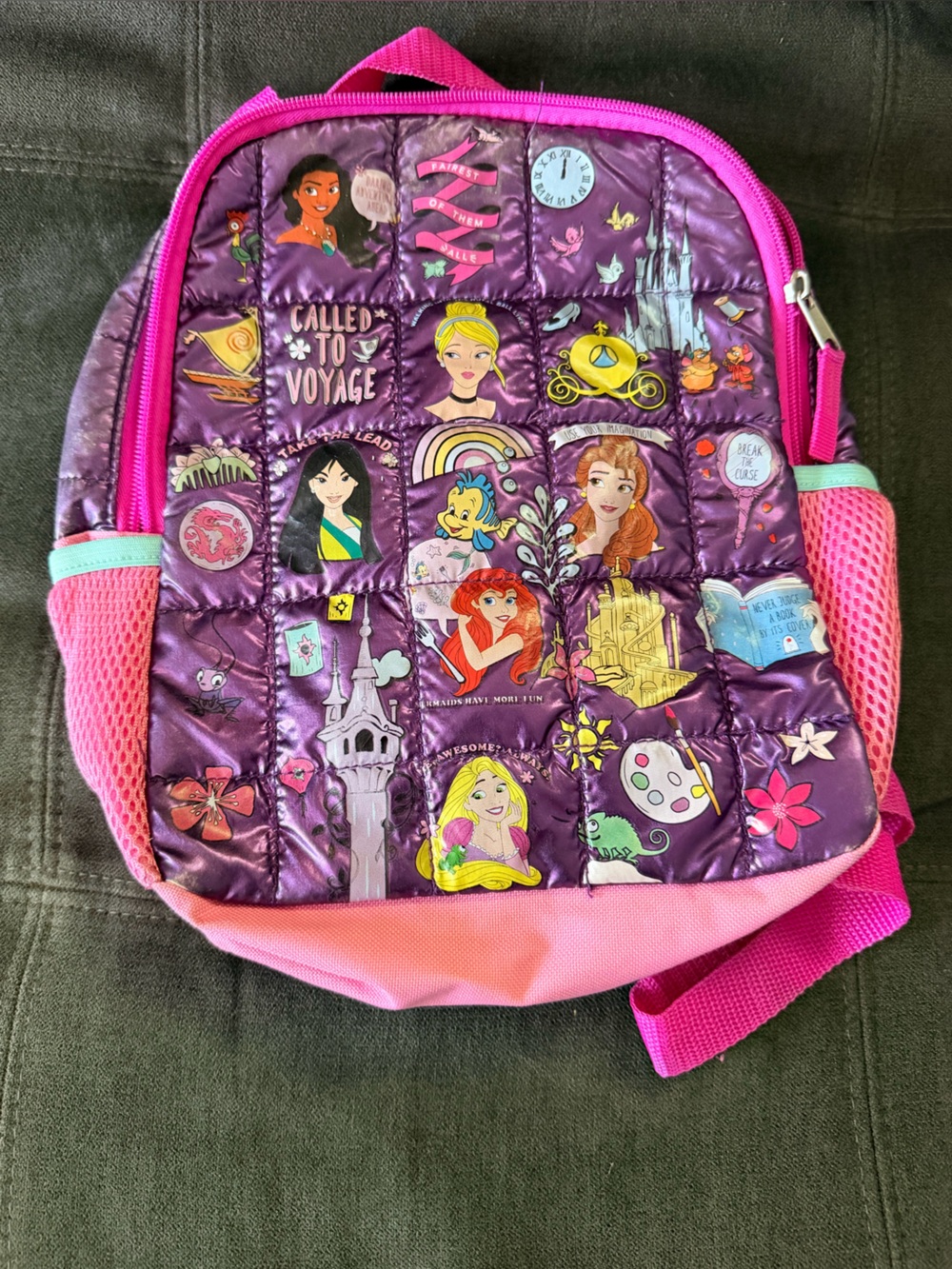 Disney Girls Purple and Pink Quilted Princess Backpack